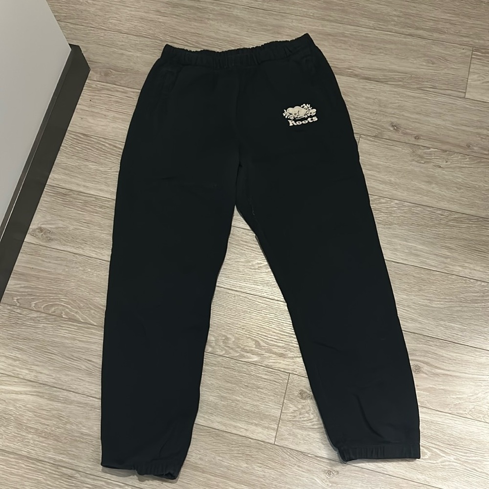 Roots Black Jogger Sweatpants with White Logo